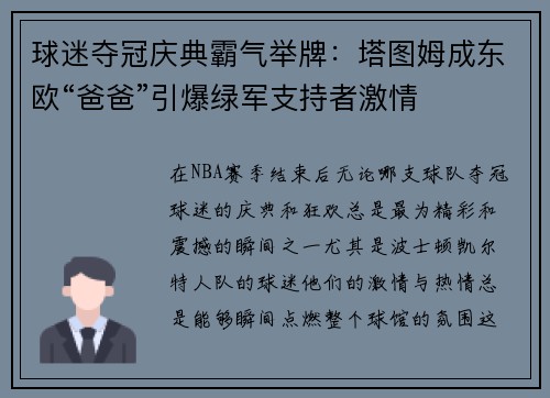 球迷夺冠庆典霸气举牌：塔图姆成东欧“爸爸”引爆绿军支持者激情